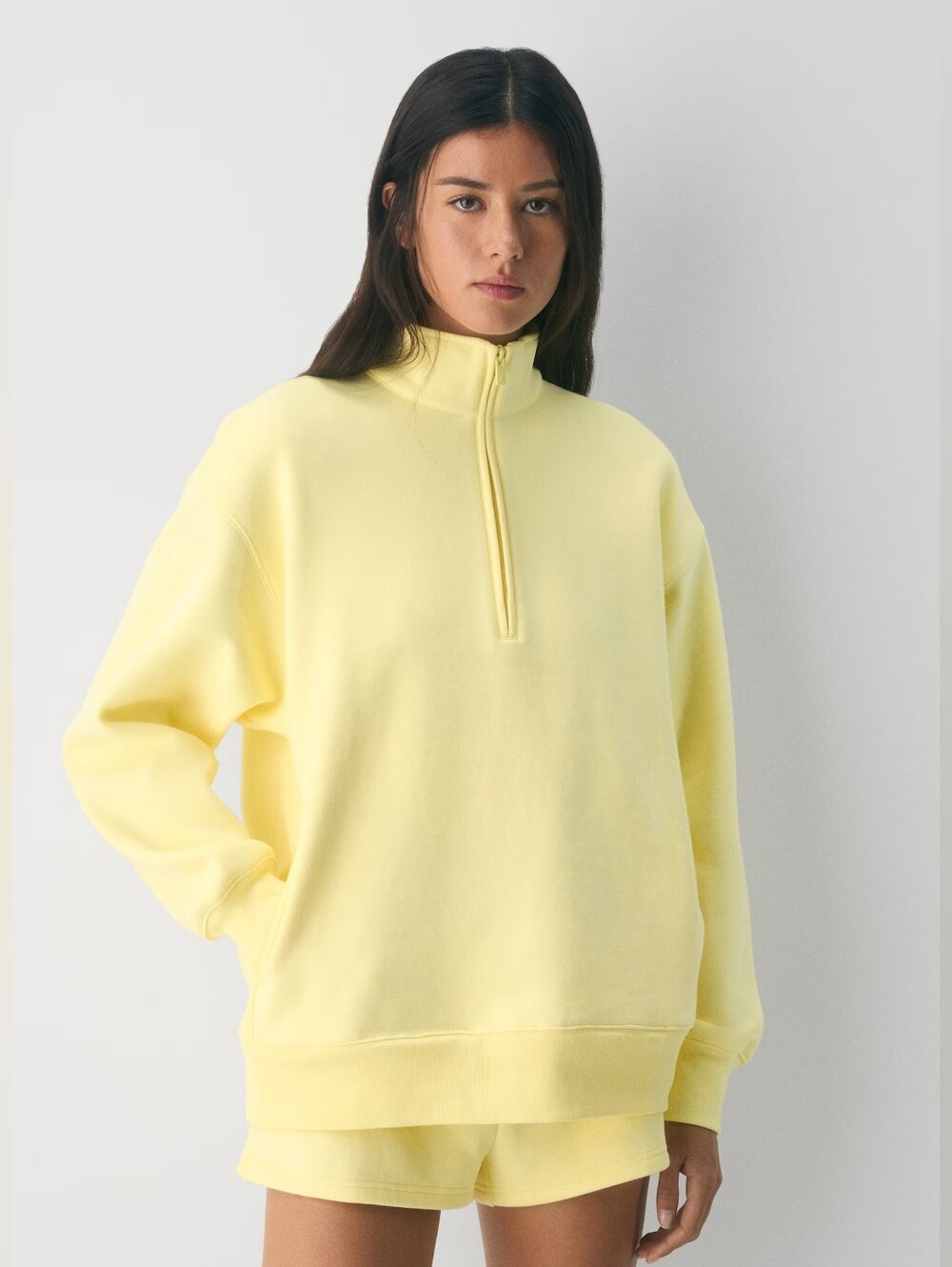 aritzia cozy sweatfleece boyfriend 1/2 zip sweatshirt Lemonade